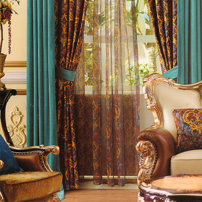 Beautiful velvet curtains on the living room window