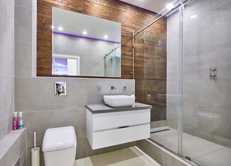 Cloison coulissante dans la salle de bain de style moderne