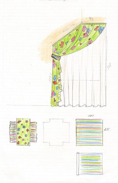 Sketch of curtains for the skylight