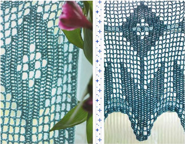 Rideau violet tricoté à la main pour fenêtre de cuisine