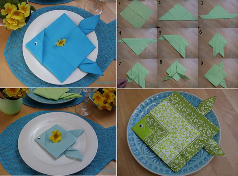 serviette de poisson origami