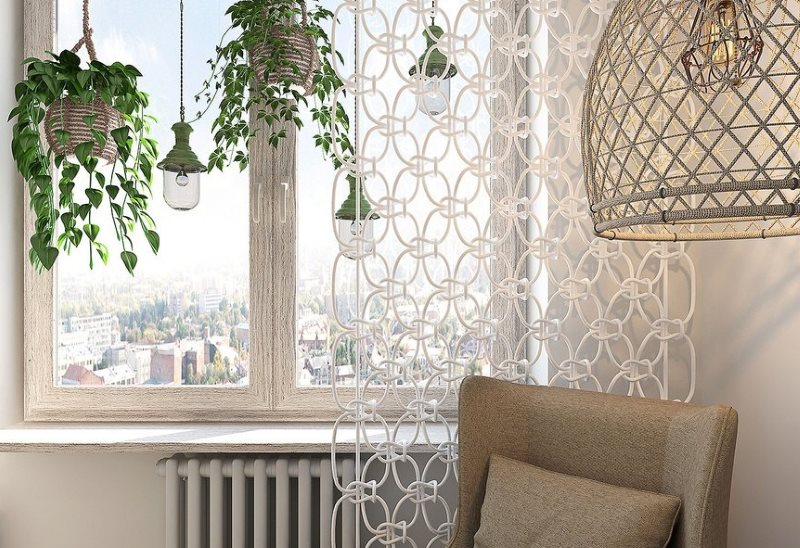 Composition in the style of macrame in the interior of the living room