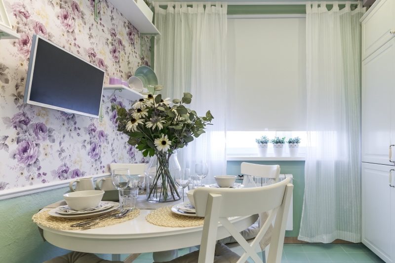 Design de cuisine avec tulle de lin blanc