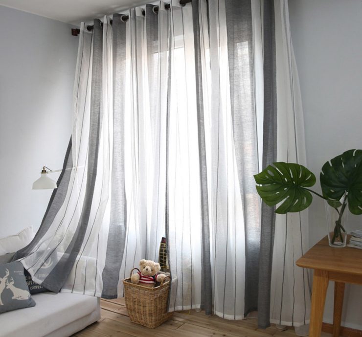 Rideaux en lin gris et blanc