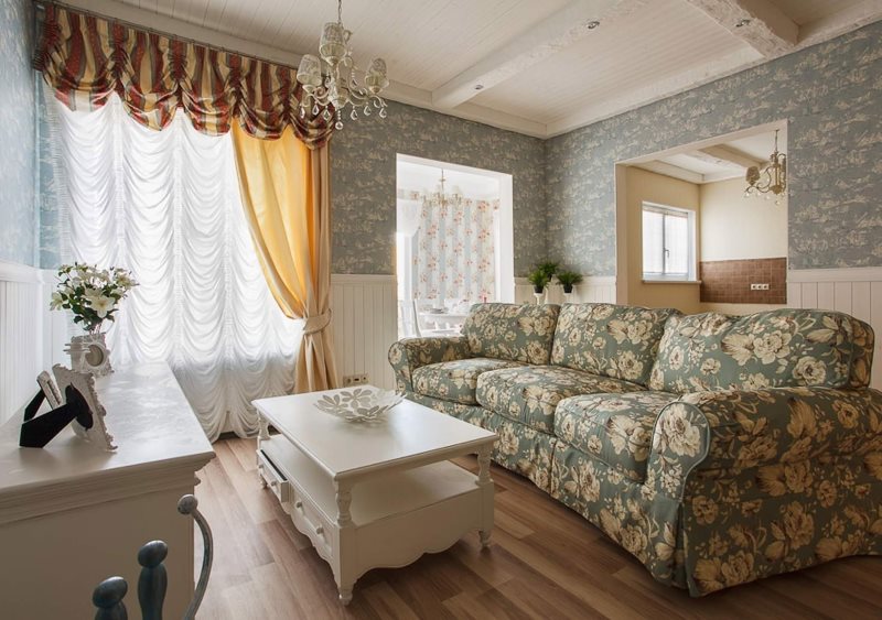 Sofa với ghế bọc trong phòng khách theo phong cách Provence