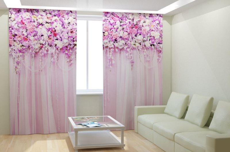 Fensterdekoration Wohnzimmer Tüll mit Fotodruck
