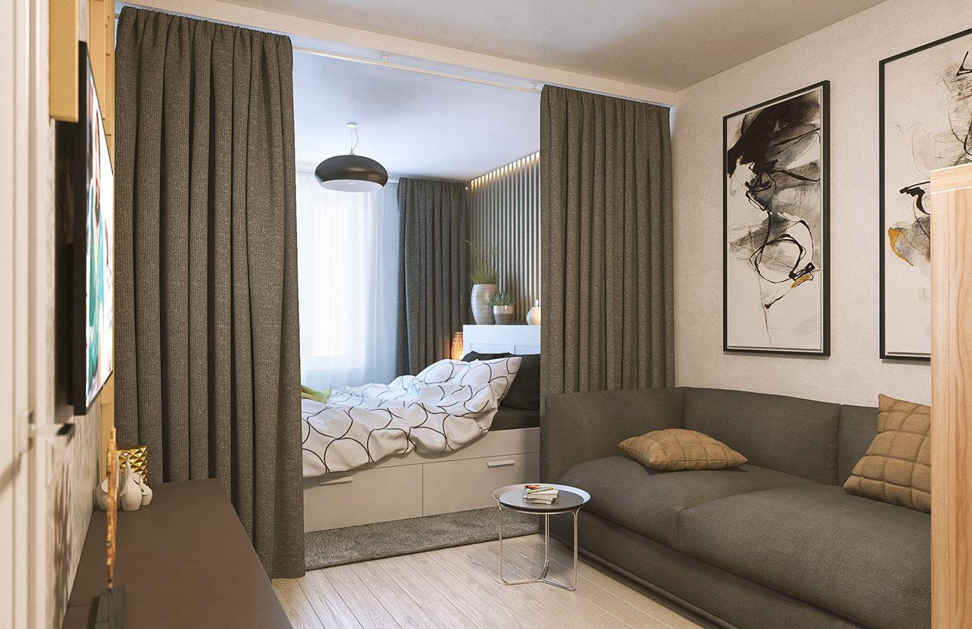 quarto zoneamento cortinas idéias interior