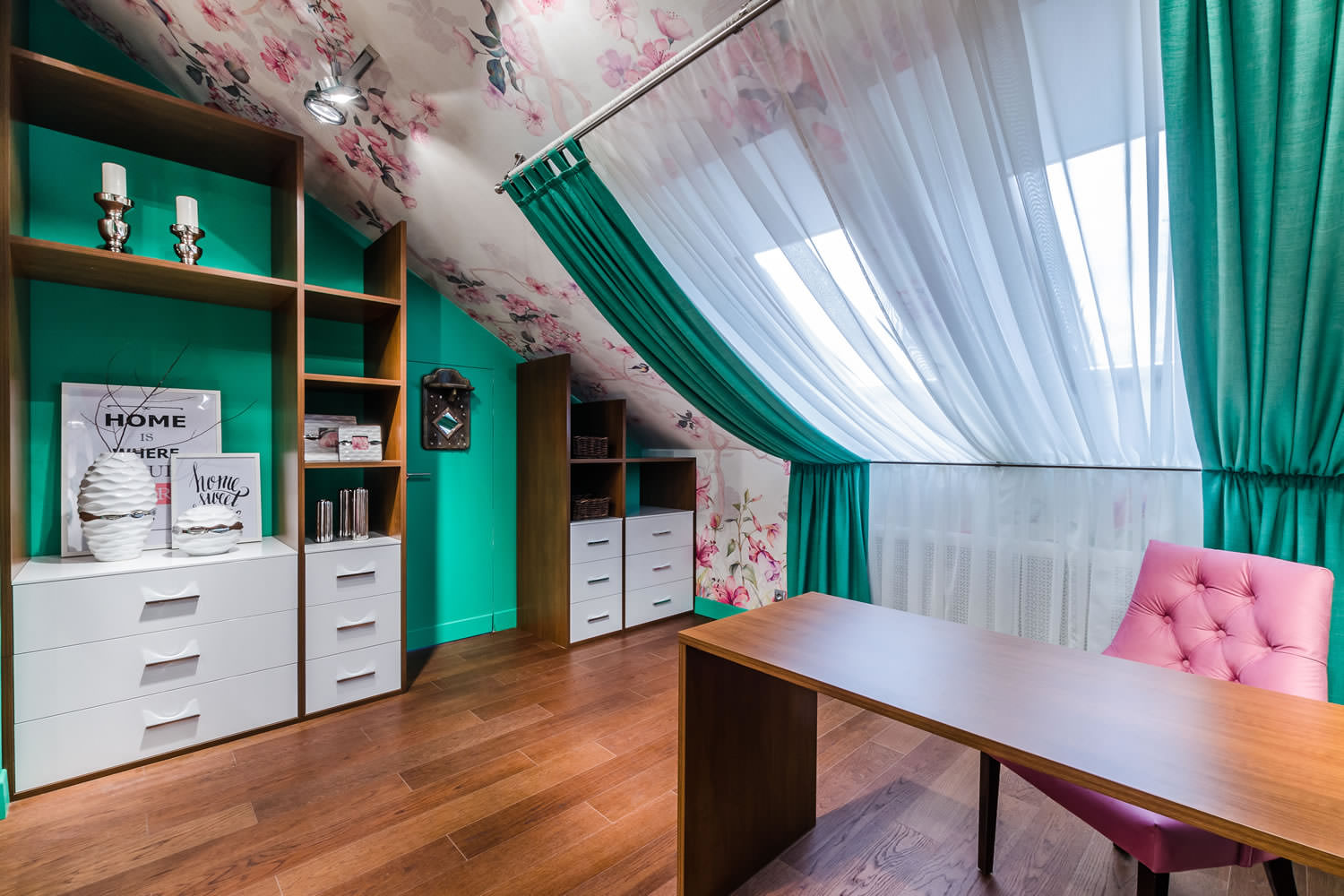décor photo turquoise rideaux