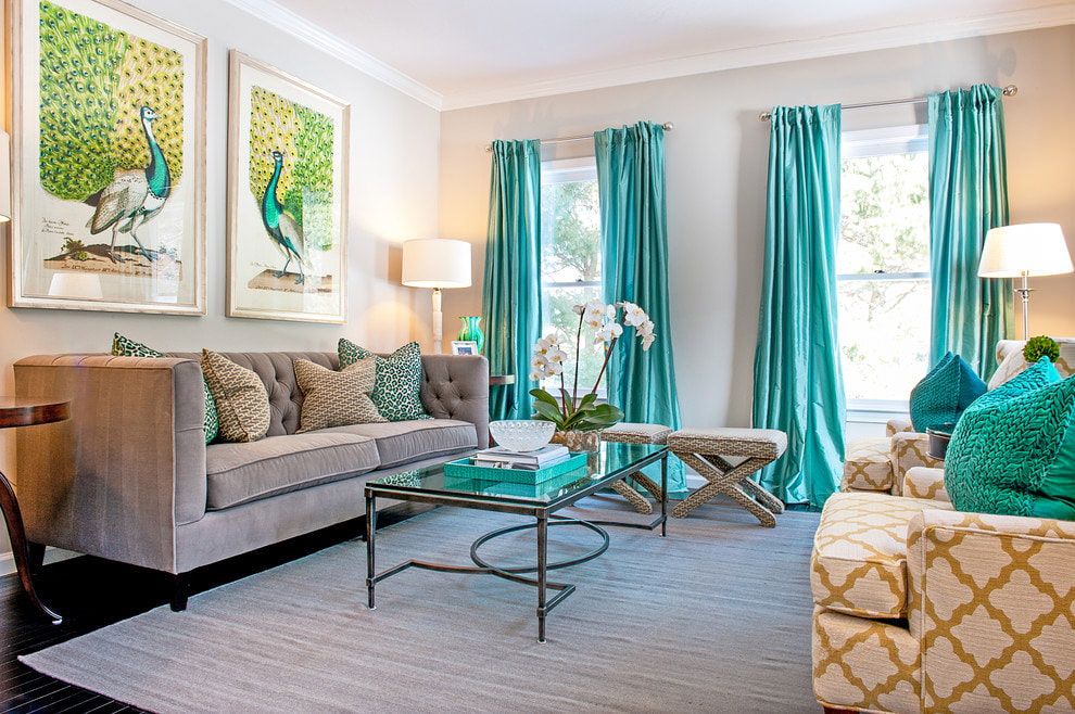 photo intérieur de rideaux turquoise