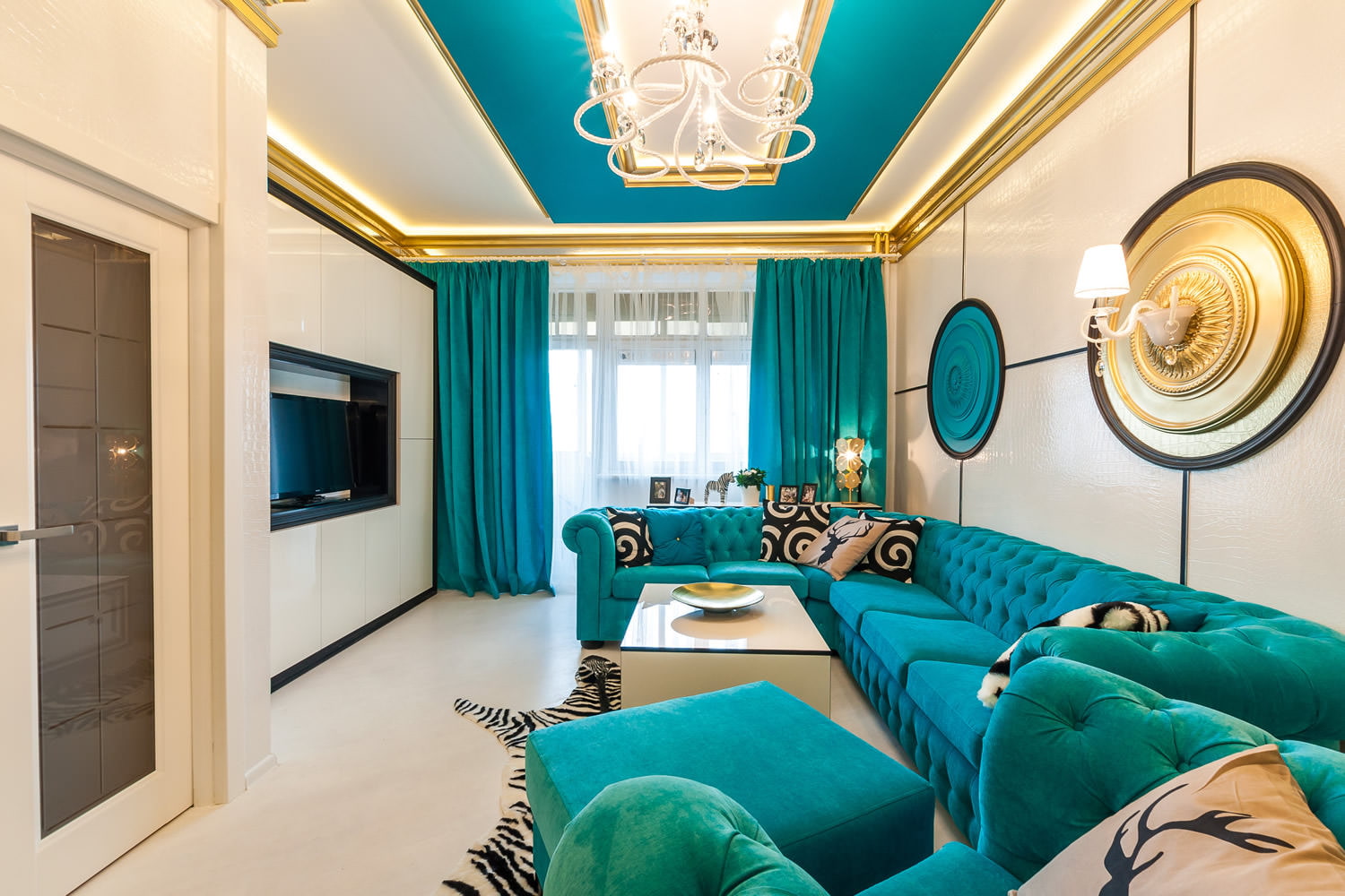 décoration photo rideaux turquoise