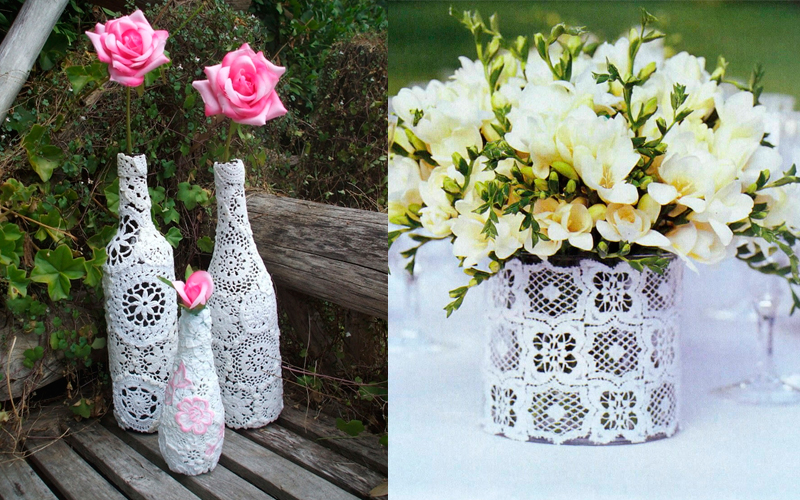 décor de vase en dentelle