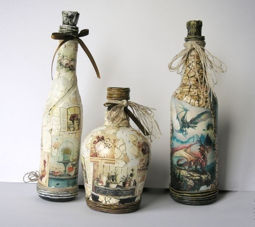 diseño de botellas decoupage