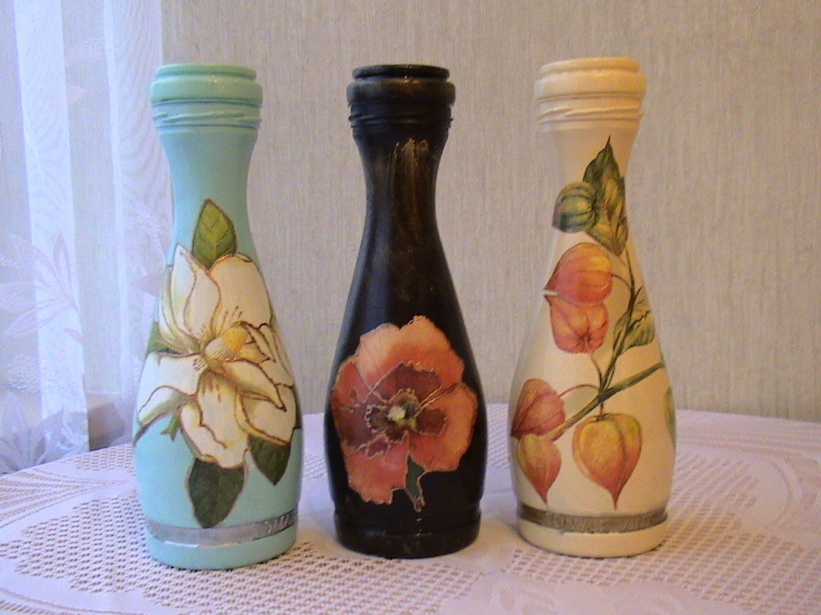botella decoupage decoración