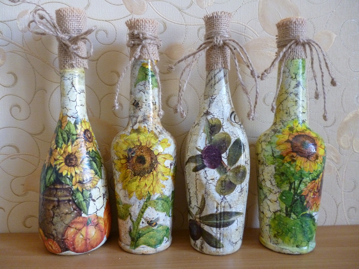 diseño de botellas decoupage