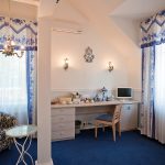 blue patterned curtains