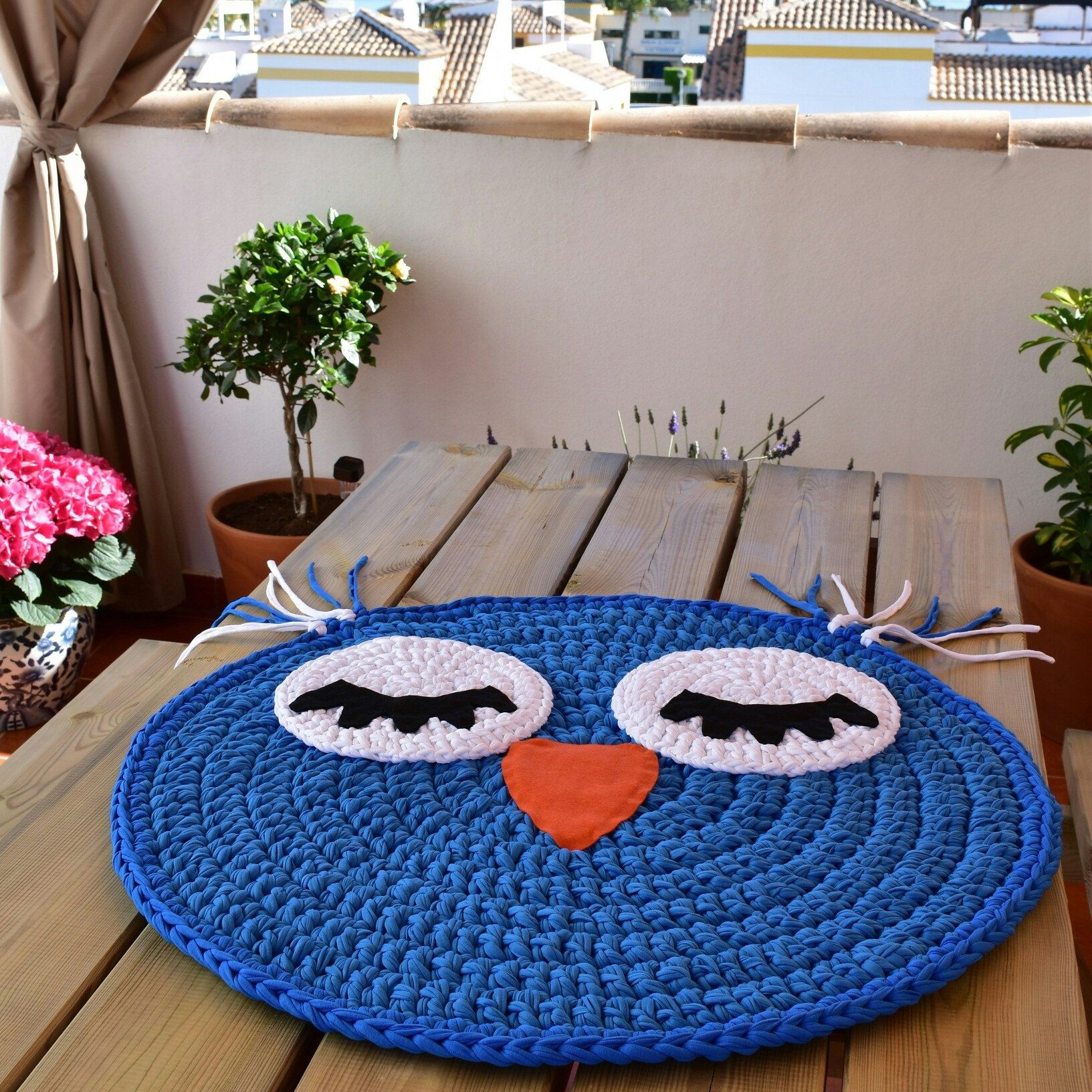 tapis tricoté photo hibou design