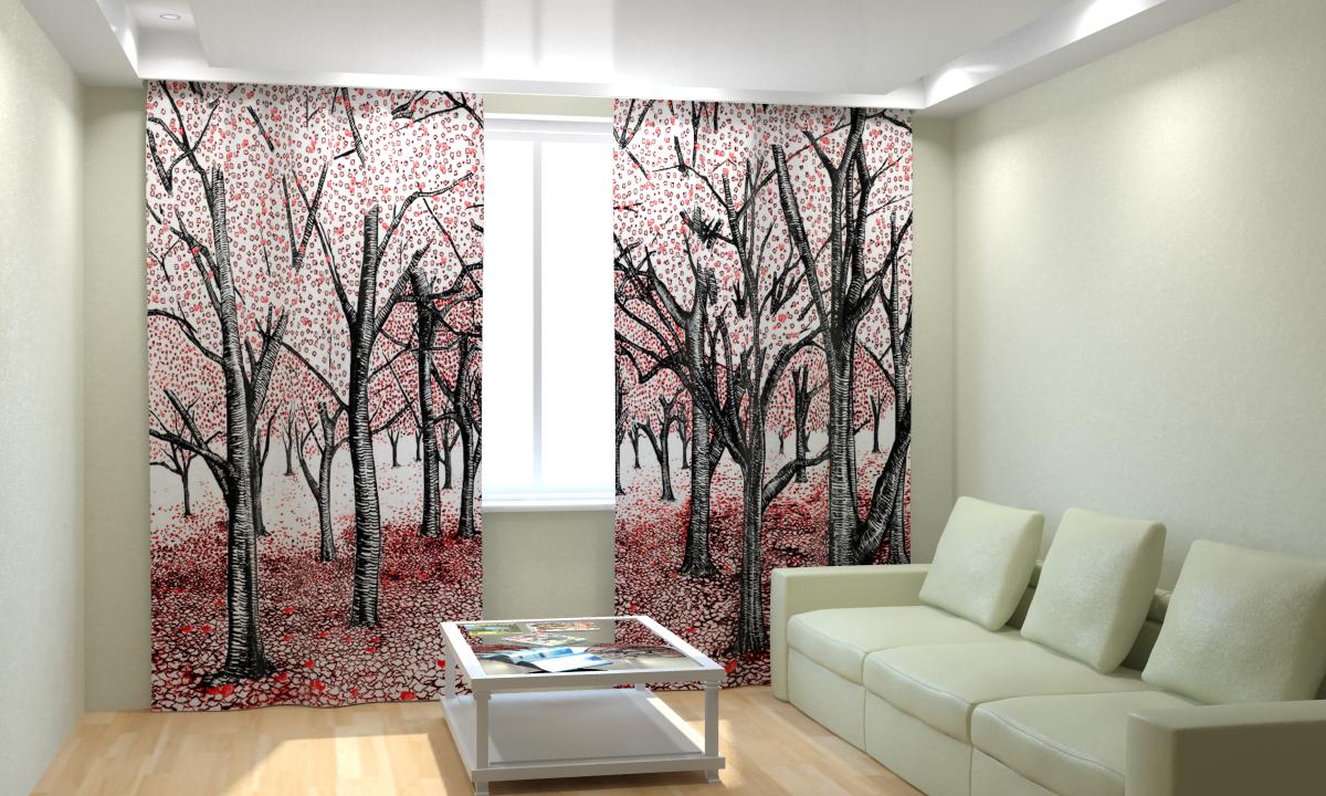 rideaux dans le salon avec impression photo