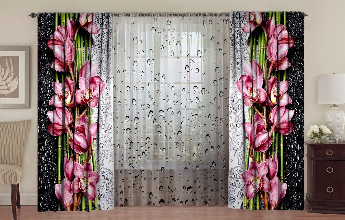 photocurtains on the window orchid on the glass