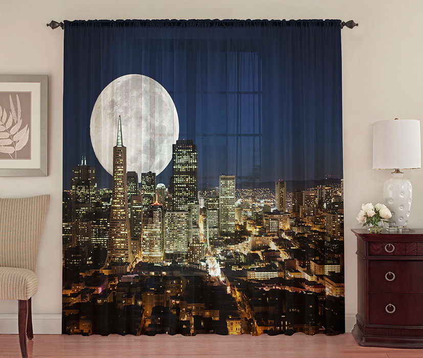 photo curtains on the windows moonlight