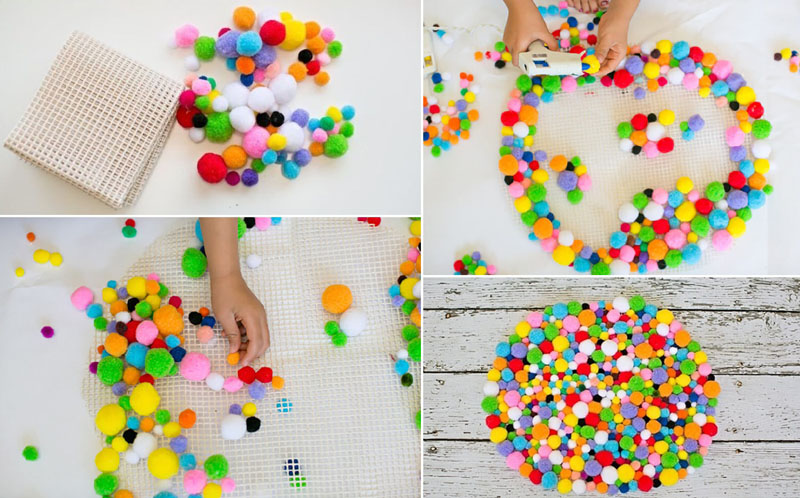 tapis fait de pompons idées de bricolage