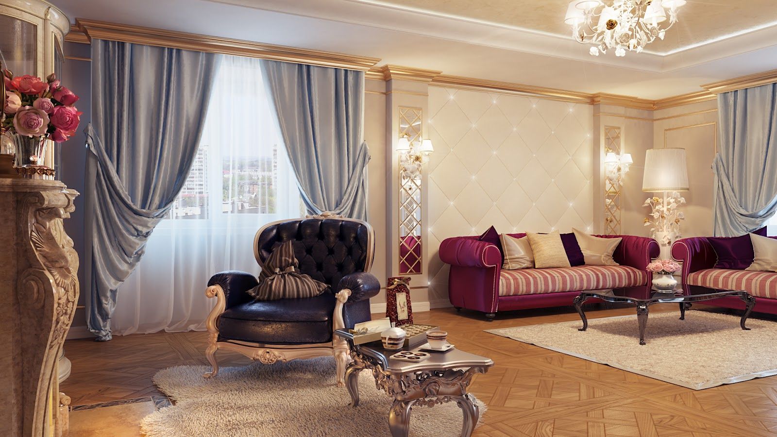rideaux dans le salon avec attrape