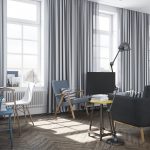 plafond suspendu et rideaux de style scandinave